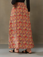 VASVI Cotton Kalamkari Printed Side Slit Skirt, Red