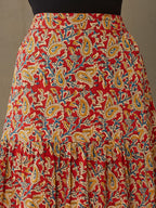 VASVI Cotton Kalamkari Printed Side Slit Skirt, Red