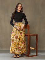 VASVI Cotton Printed A-line Side Slit Skirt, Yellow