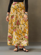 VASVI Cotton Printed A-line Side Slit Skirt, Yellow