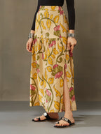 VASVI Cotton Printed A-line Side Slit Skirt, Yellow
