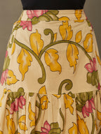VASVI Cotton Printed A-line Side Slit Skirt, Yellow
