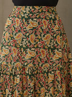 VASVI Cotton Kalamkari Printed Side Slit Skirt, Green