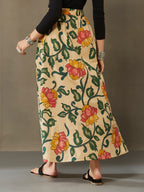 VASVI Cotton Printed A-line Side Slit Skirt, Dark Green