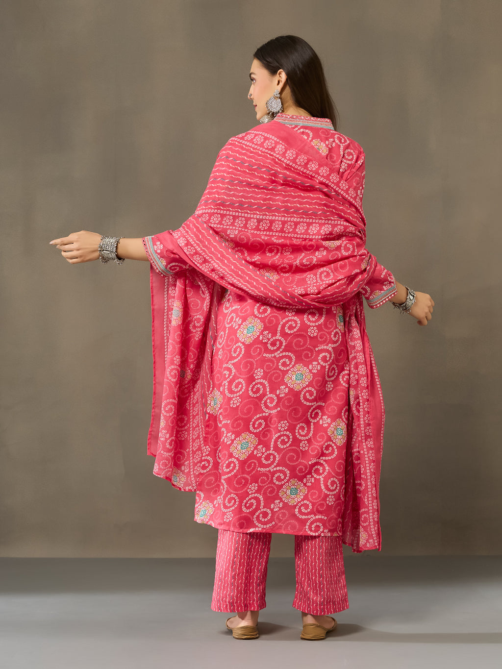 VASVI Cotton Embroidered Neckline Straight Kurta Pant with Dupatta, Pink