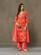 VASVI Cotton Printed Embroidered Neckline Straight Kurta Pant with Dupatta, Orange
