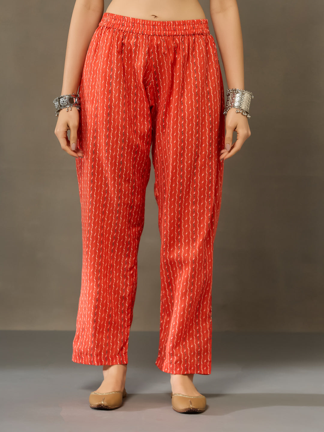 VASVI Cotton Printed Embroidered Neckline Straight Kurta Pant with Dupatta, Orange