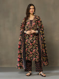 VASVI Cotton Embroidered Placket Printed Straight Kurta Pant with Dupatta, Black
