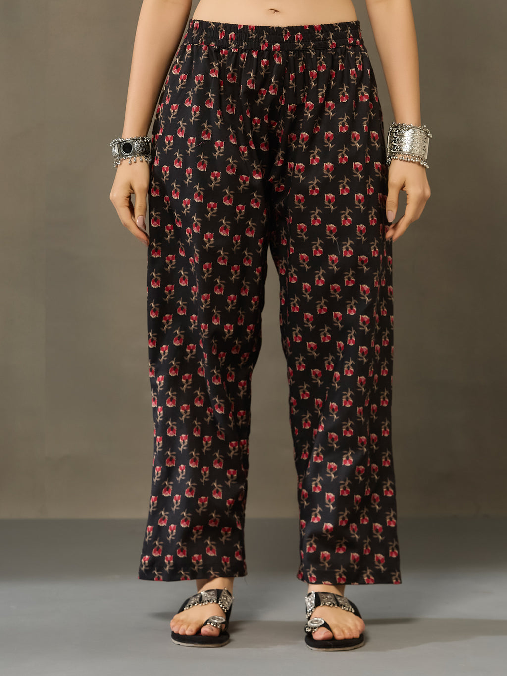 VASVI Cotton Embroidered Placket Printed Straight Kurta Pant with Dupatta, Black