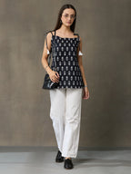 VASVI Women Cotton Printed Top, Black