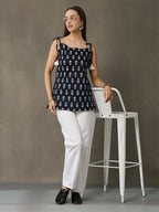 VASVI Women Cotton Printed Top, Black