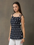 VASVI Women Cotton Printed Top, Black