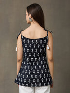 VASVI Women Cotton Printed Top, Black
