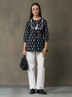 VASVI Women Cotton Printed Top, Black