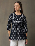 VASVI Women Cotton Printed Top, Black