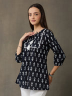 VASVI Women Cotton Printed Top, Black