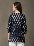 VASVI Women Cotton Printed Top, Black