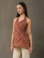 VASVI Women Cotton Kalamkari Printed Sleeveless Top, Maroon