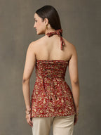 VASVI Women Cotton Kalamkari Printed Sleeveless Top, Maroon