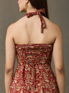 VASVI Women Cotton Kalamkari Printed Sleeveless Top, Maroon