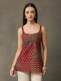 VASVI Women Cotton Block Printed Top, Maroon