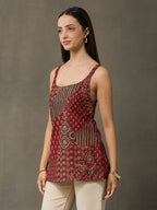 VASVI Women Cotton Block Printed Top, Maroon