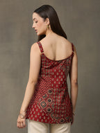 VASVI Women Cotton Block Printed Top, Maroon