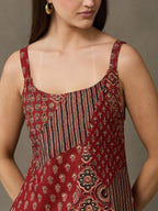 VASVI Women Cotton Block Printed Top, Maroon