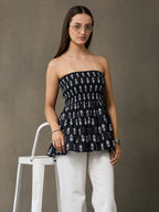 VASVI Women Cotton Printed Top, Black