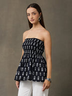 VASVI Women Cotton Printed Top, Black