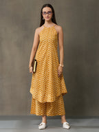 VASVI Women Cotton Absract Printed Co-ords Set, Mustard
