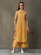 VASVI Women Cotton Absract Printed Co-ords Set, Mustard
