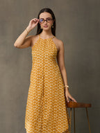 VASVI Women Cotton Absract Printed Co-ords Set, Mustard