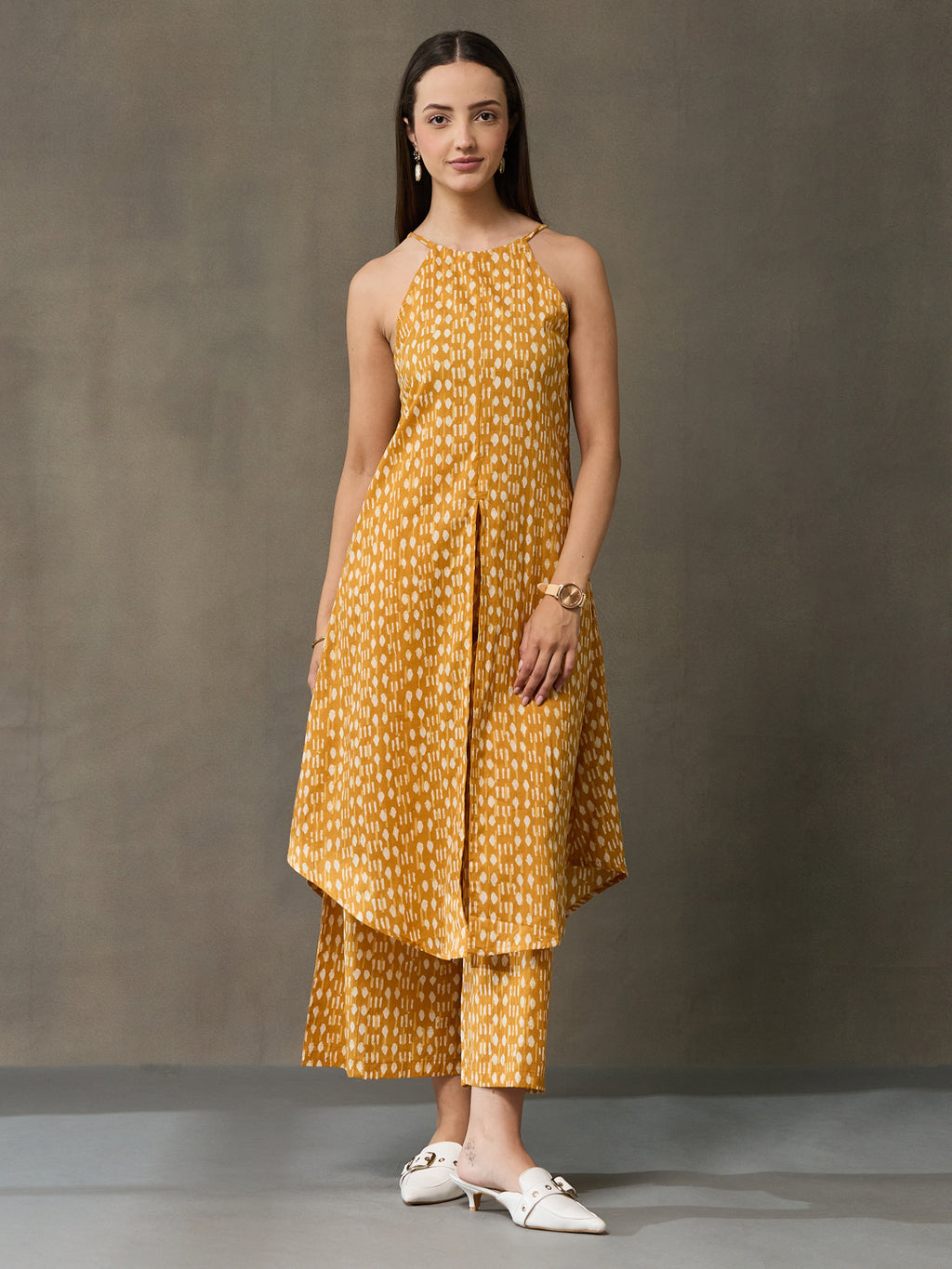 VASVI Women Cotton Absract Printed Co-ords Set, Mustard