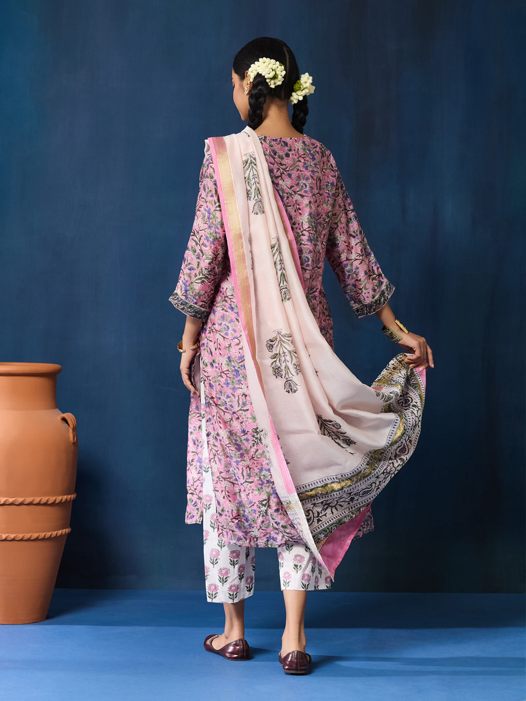 VASVI Women Chanderi Hand Block Printed Kurta Set with Dupatta, Purple