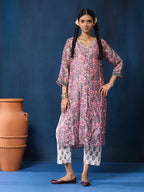 VASVI Women Chanderi Hand Block Printed Kurta Set with Dupatta, Purple