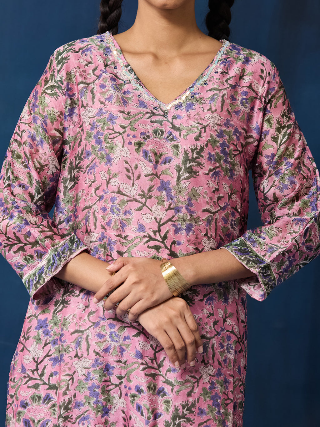 VASVI Women Chanderi Hand Block Printed Kurta Set with Dupatta, Purple