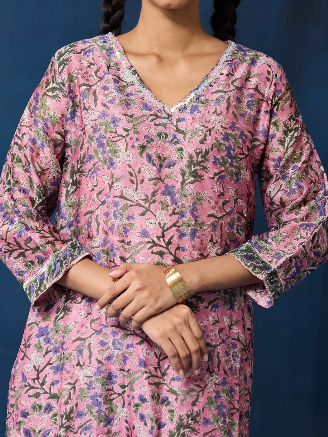 VASVI Women Chanderi Hand Block Printed Kurta Set with Dupatta, Purple