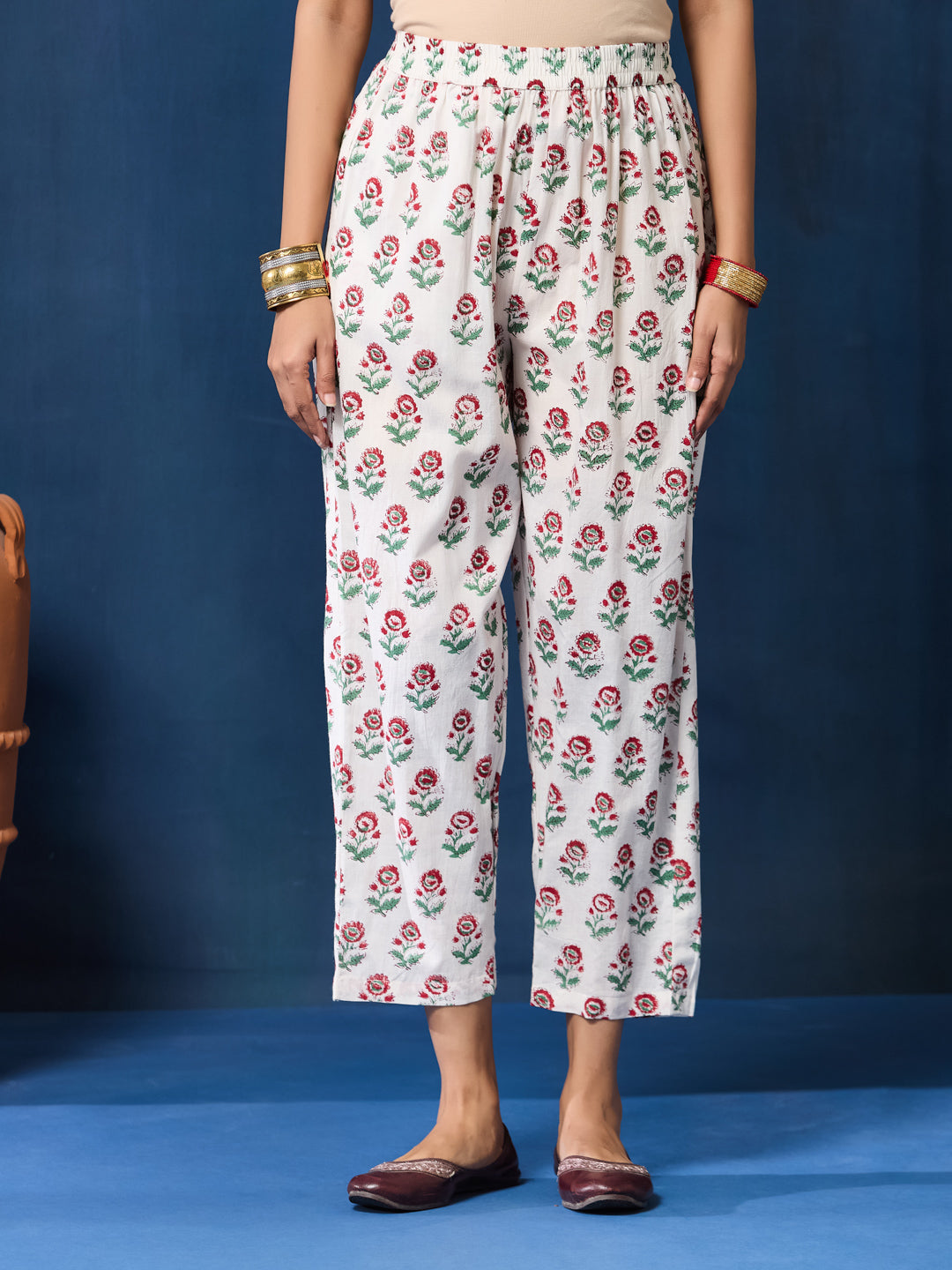 VASVI Women Chanderi Hand Block Printed Kurta Set with Dupatta, Sky
