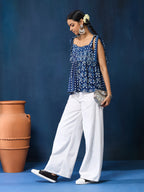 VASVI Women Cotton Hand Block Printed Top, Indigo