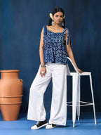 VASVI Women Cotton Hand Block Printed Top, Indigo