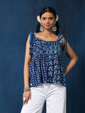 VASVI Women Cotton Hand Block Printed Top, Indigo