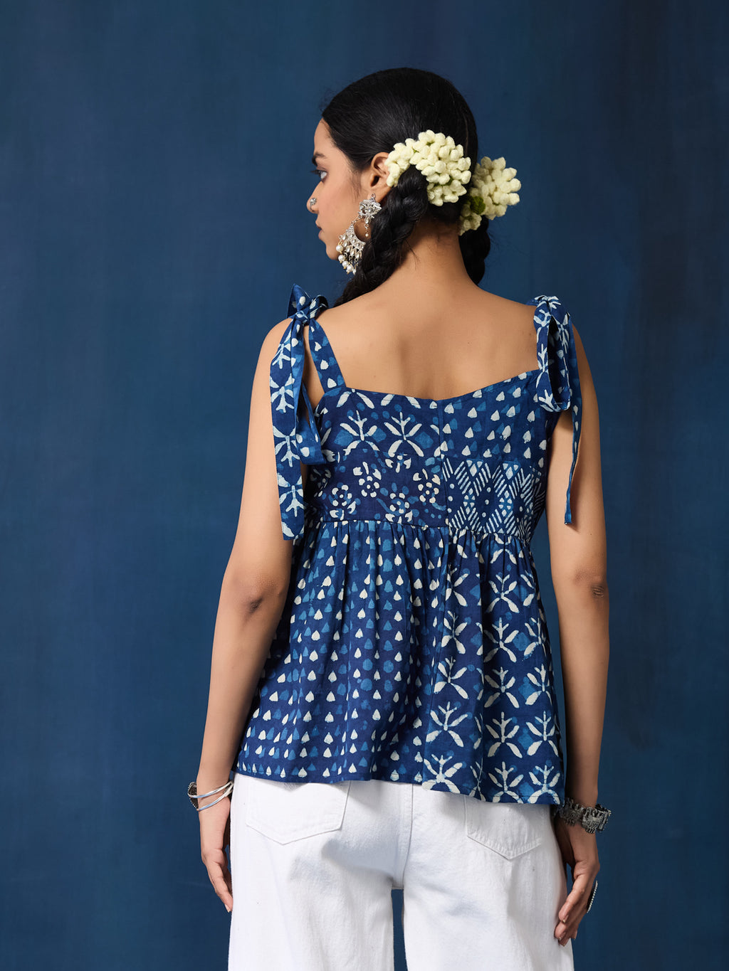 VASVI Women Cotton Hand Block Printed Top, Indigo