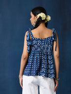 VASVI Women Cotton Hand Block Printed Top, Indigo