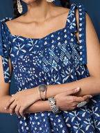 VASVI Women Cotton Hand Block Printed Top, Indigo