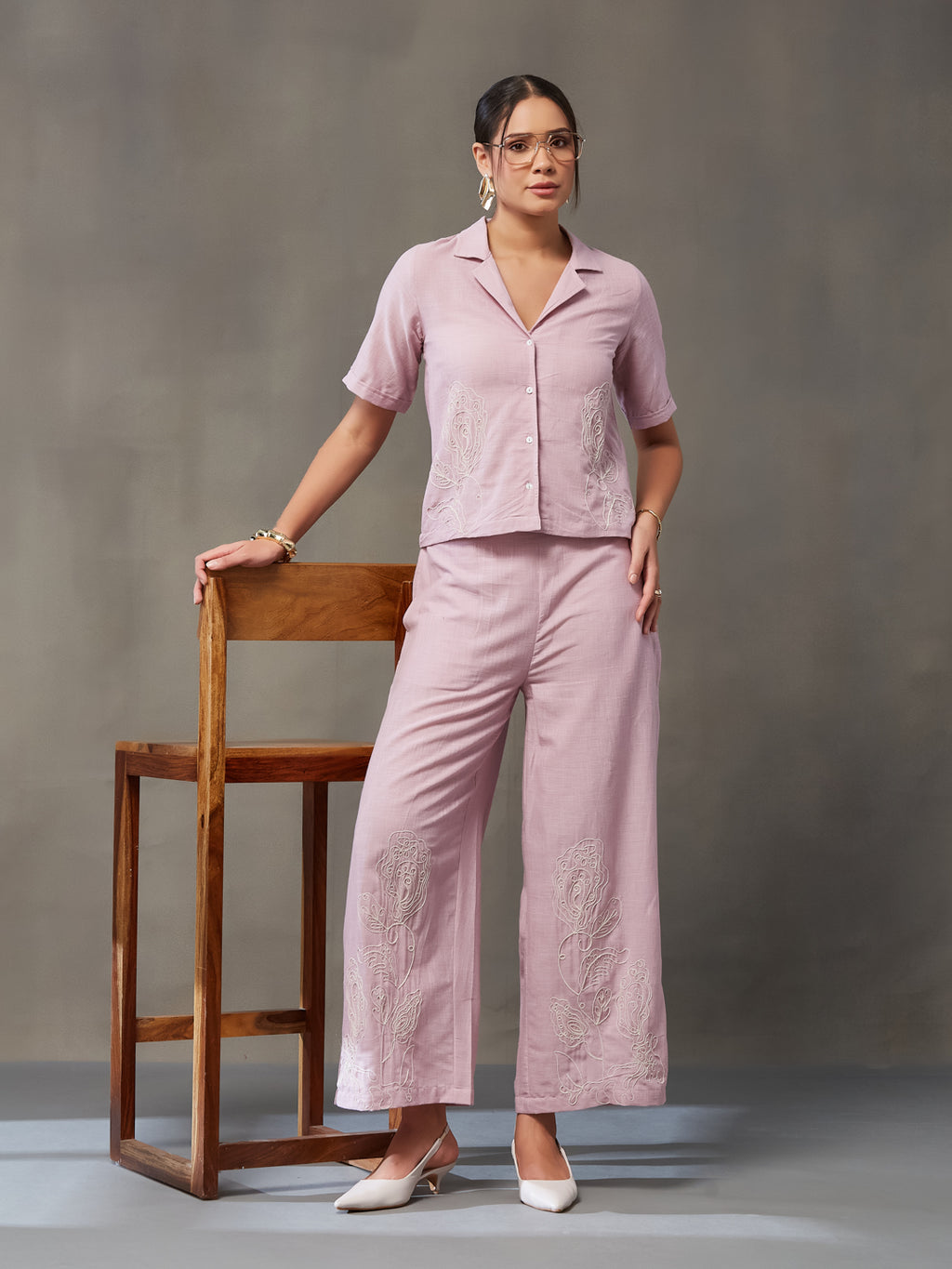 VASVI Women Cotton Solid Co-ords Set, Pink