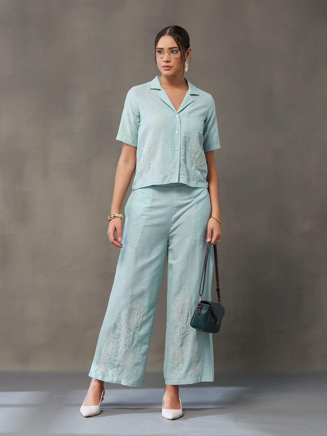 VASVI Women Cotton Solid Co-ords Set, Green