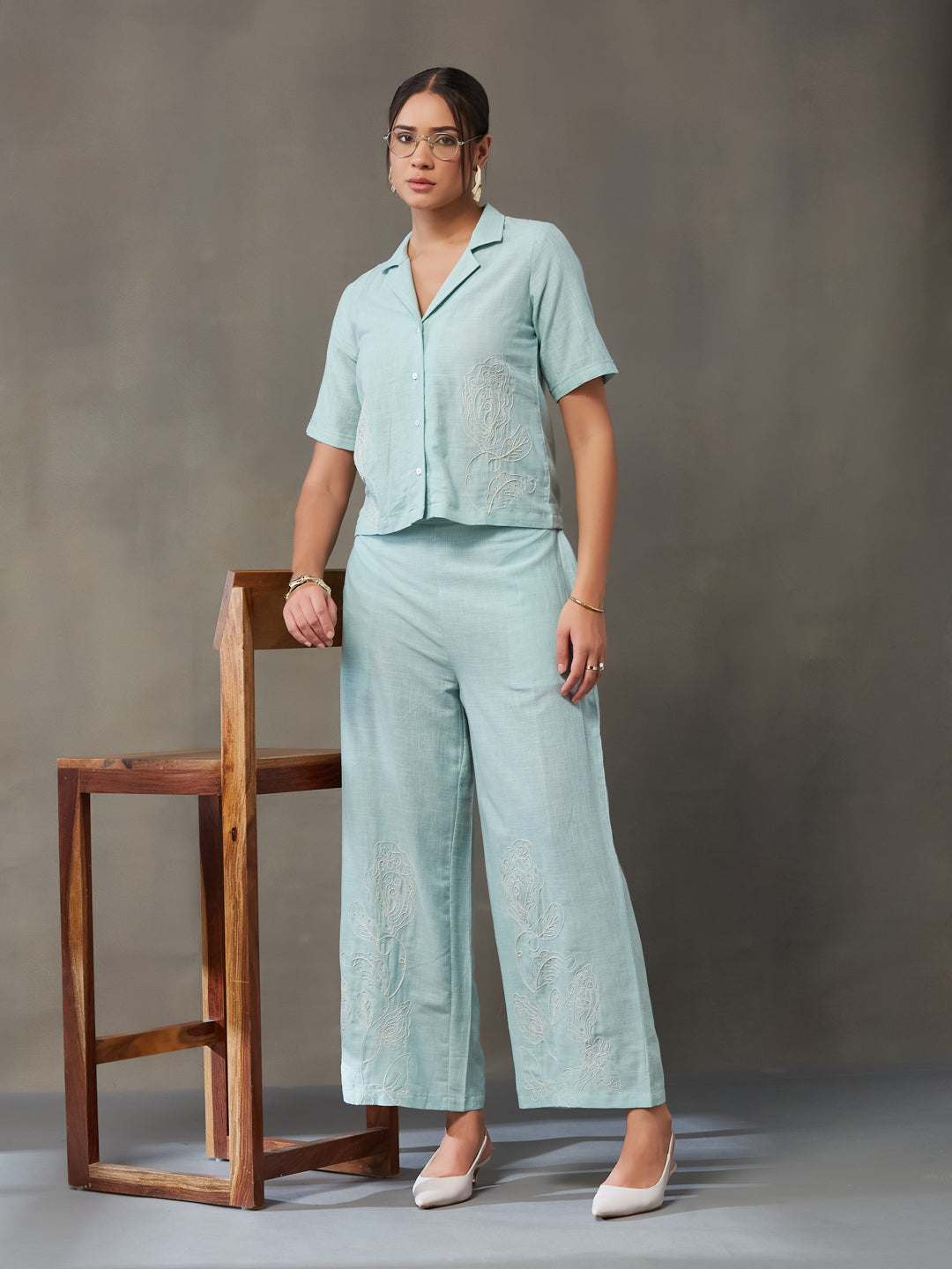 VASVI Women Cotton Solid Co-ords Set, Green