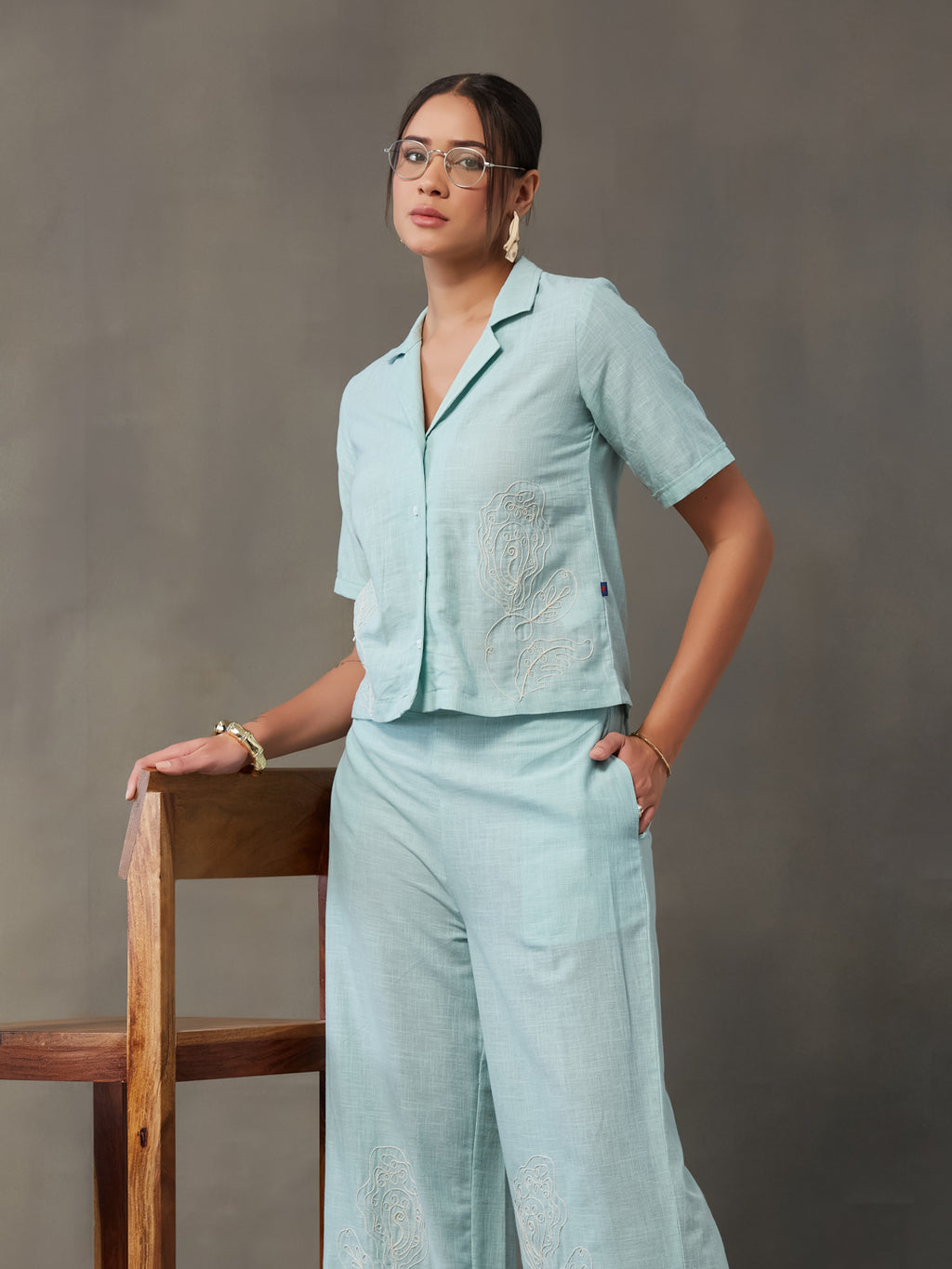 VASVI Women Cotton Solid Co-ords Set, Green