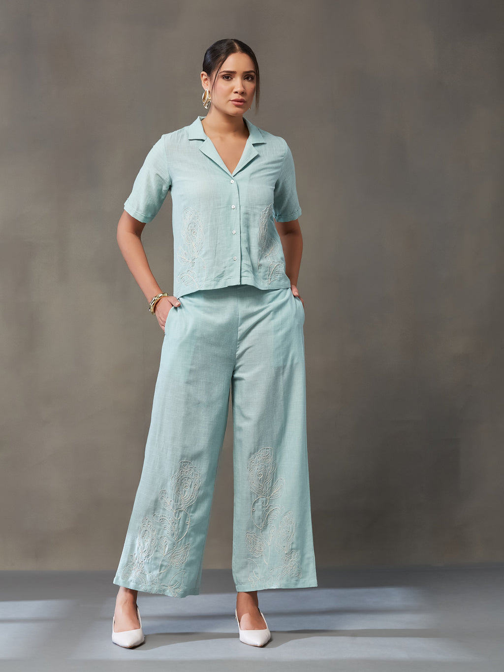 VASVI Women Cotton Solid Co-ords Set, Green